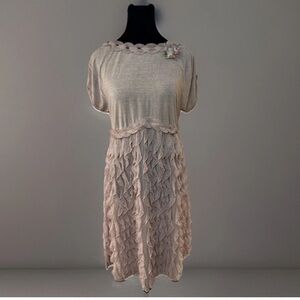 Sapore Di Mare Dress Sz XL Made In Italy Tan Ruffle Bead Stretch Party Boho NWOT